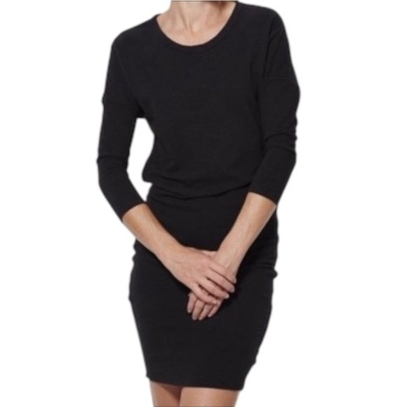 James Perse Crepe Jersey Dress Dolman Blouson 3/4 Sleeve Black Size Large NWT - Picture 9 of 14